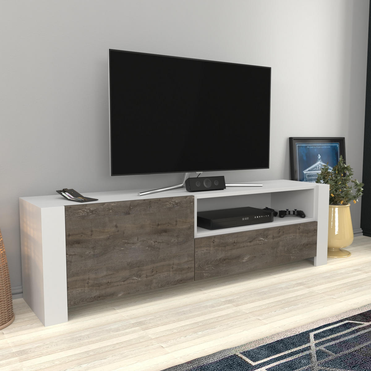 TV-ELEMENT Piedmont Weiss Wenge - Walnussfarben/Weiß, Holzwerkstoff (160/46/36.8cm)