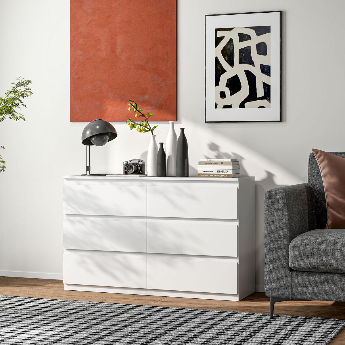 KOMMODE Weiß 120/39/75 cm - Weiß, Holzwerkstoff (120/75/39cm) - PANGIVO