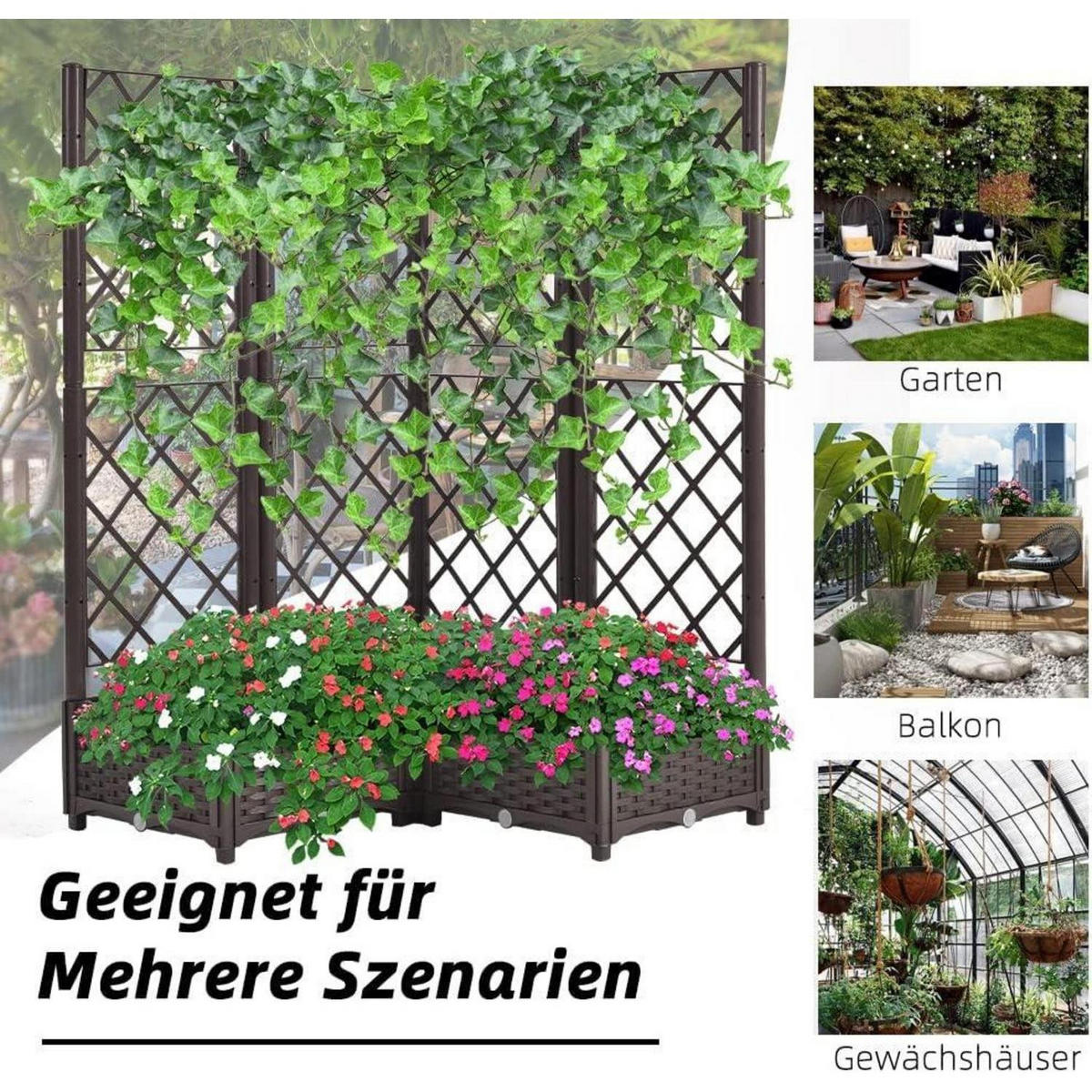 HOCHBEET mit Rankgitter und Selbstbewässerung 113 x 40 x 136 cm Braun - Braun, Kunststoff (113/121/40cm)