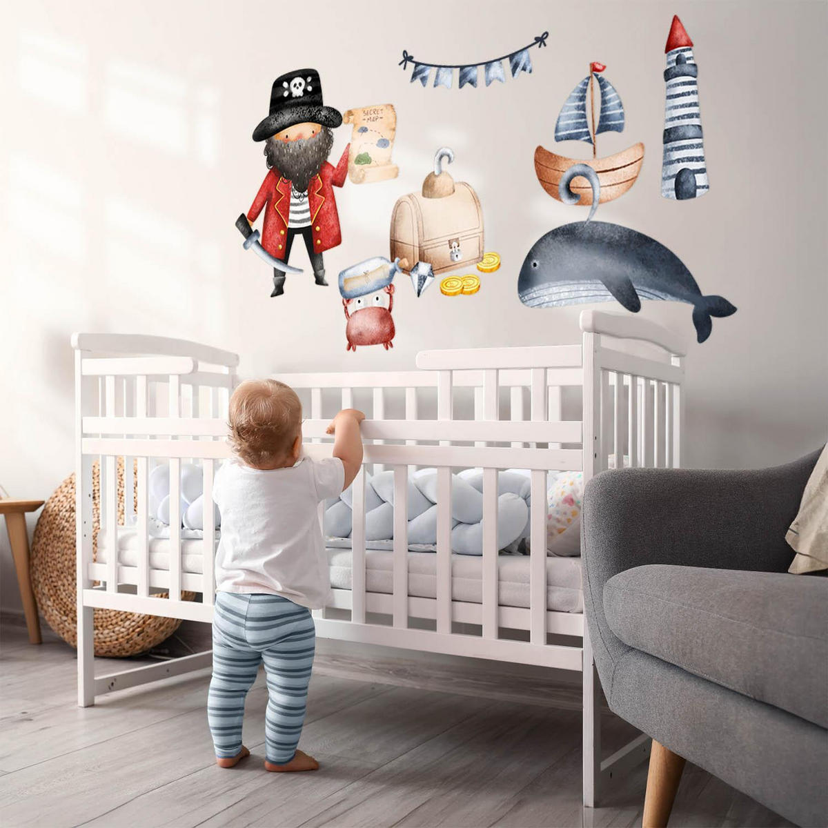 AUFKLEBER 80x110 cm Piratenwelt Aquarell - Multicolor, Kunststoff (80/110/0.1cm) - TULUP