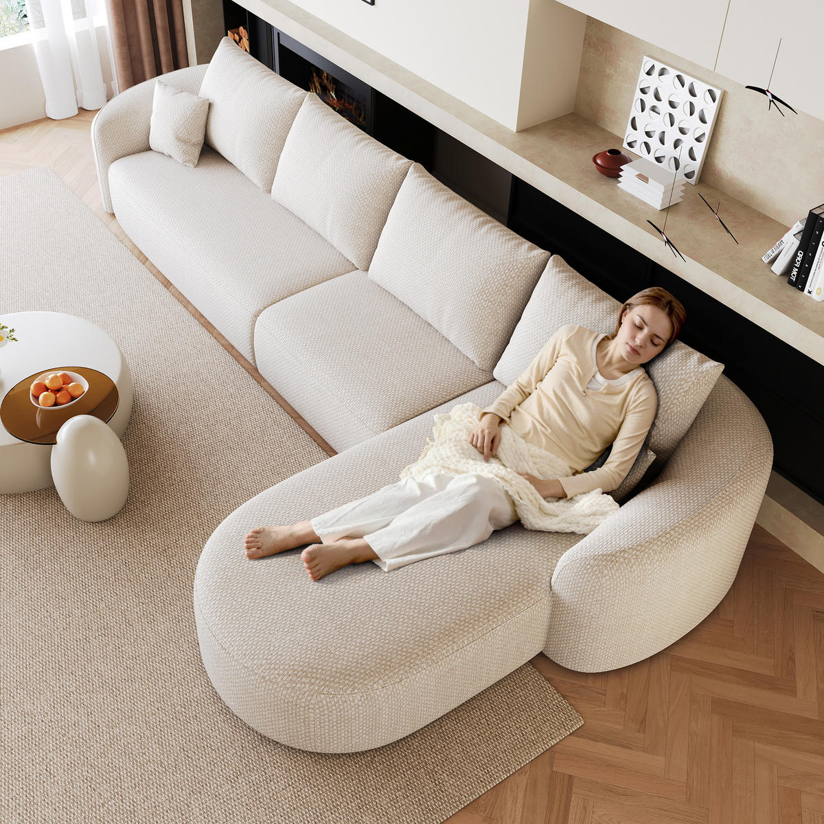 ECKSOFA 336/168/85 cm Weiß Chenille mit Chaiselongue, Rechte Seite - Weiß, Textil (336/168cm) - Oxeza