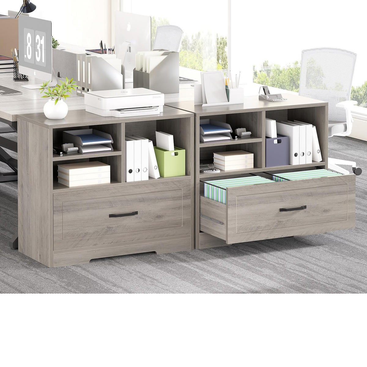 STAURAUMSCHRANK mit Schublade & Offenen Fächern INDUSTRIAL 83.8 x 40.0 x 72.5 cm - Grau, Holzwerkstoff/Metall (83.8/72.5/40cm) - Quality Elegance
