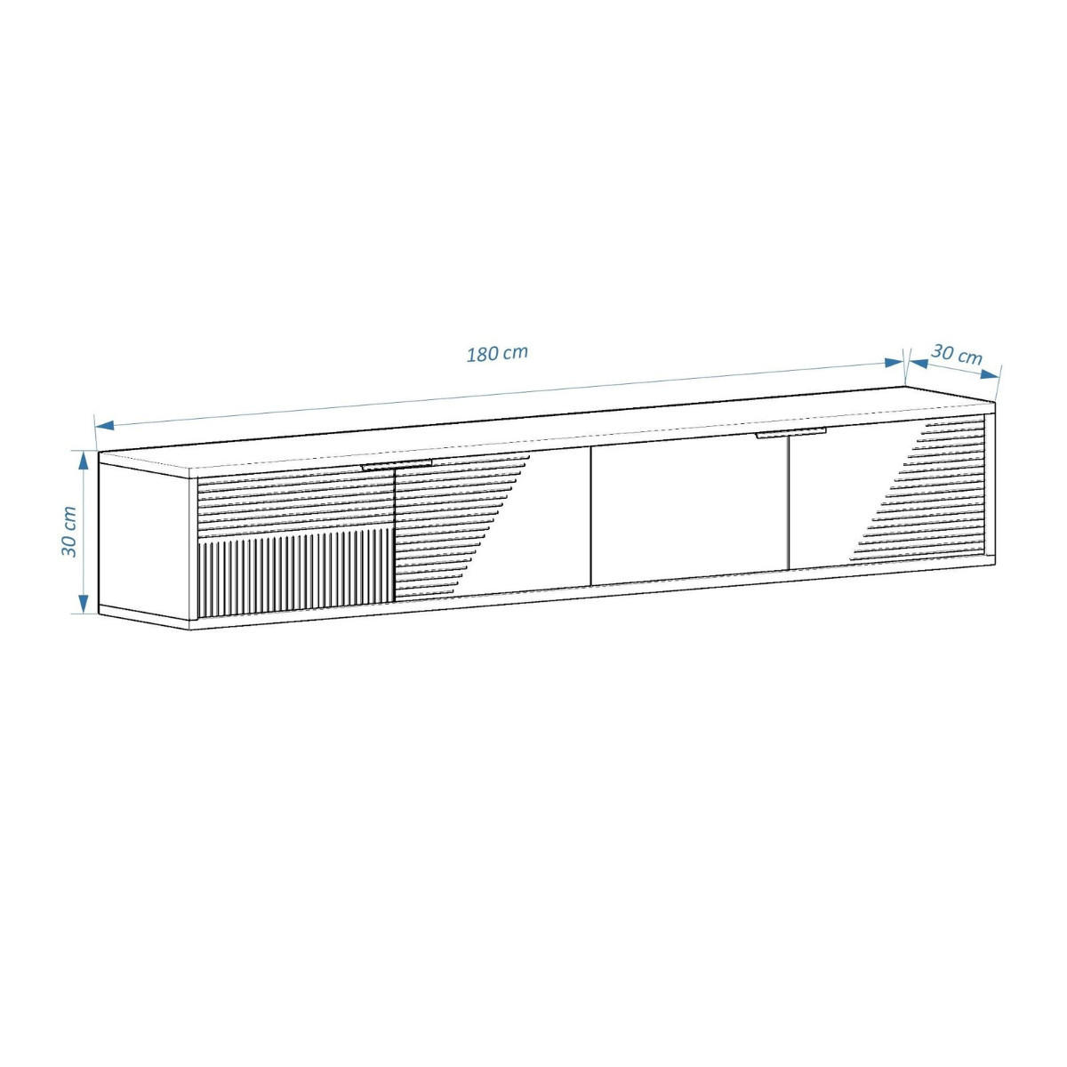 TV-MÖBEL mit 2 klappbaren, gestreiften Türen 30/180/30 cm - Weiß, Holzwerkstoff (30/30/36cm) - Calicosy