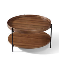 COUCHTISCH Rund mit Zweiteiliger Ablage Massivholz Und Metall Für Wohnzimmer Walnuss 44x44x48 Cm - Nussbaumfarben, Holzwerkstoff/Metall (69/69/38cm) - EVRYAE