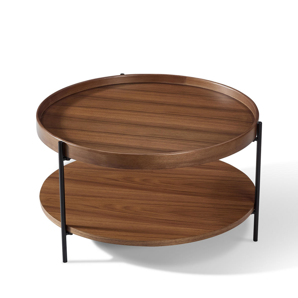 BEISTELLTISCH 44/44/48 cm walnuss aus Massivholz und MDF mit 2 Ebenen - Walnussfarben, Holzwerkstoff (44/44/48cm) - OKWISH