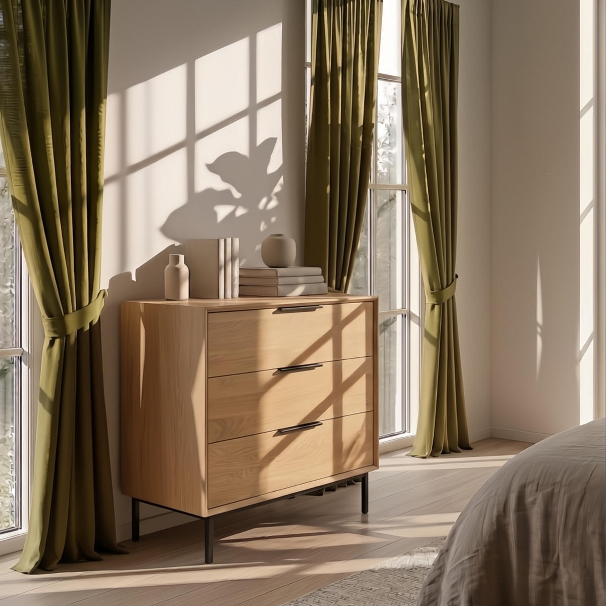 KOMMODE Bergen, Natur Massiveiche - Beige, Holz (85/80/43cm) - WOODEK