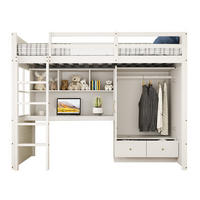 HOCHBETT 90/200 cm in Weiß mit Leiter, Schreibtisch, Kleiderschrank und Schubladen - Weiß, Holz/Holzwerkstoff (90/200cm) - STILVORA