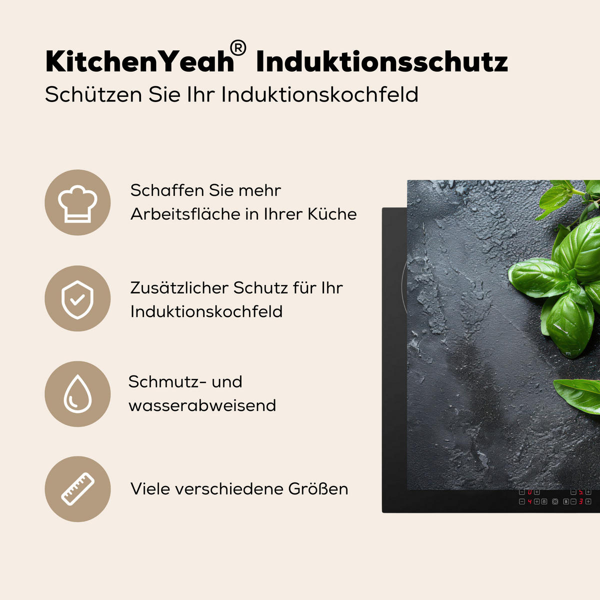 HERDABDECKPLATTE Obst - Grau - Konkret - Orange - Pflanzen Ceranfeldabdeckung 80x52 cm - Anthrazit, Kunststoff (80/52/0.2cm) - MuchoWow