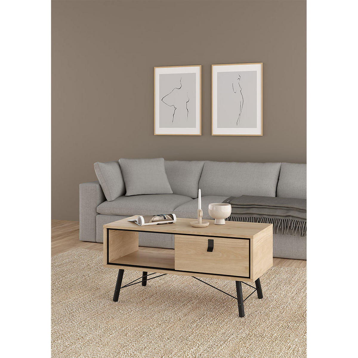 COUCHTISCH, Ry, Eiche, Holzwerkstoff, 102 x 49 x 50 cm - Eichefarben, Holzwerkstoff (49/102/50cm) - ebuy24