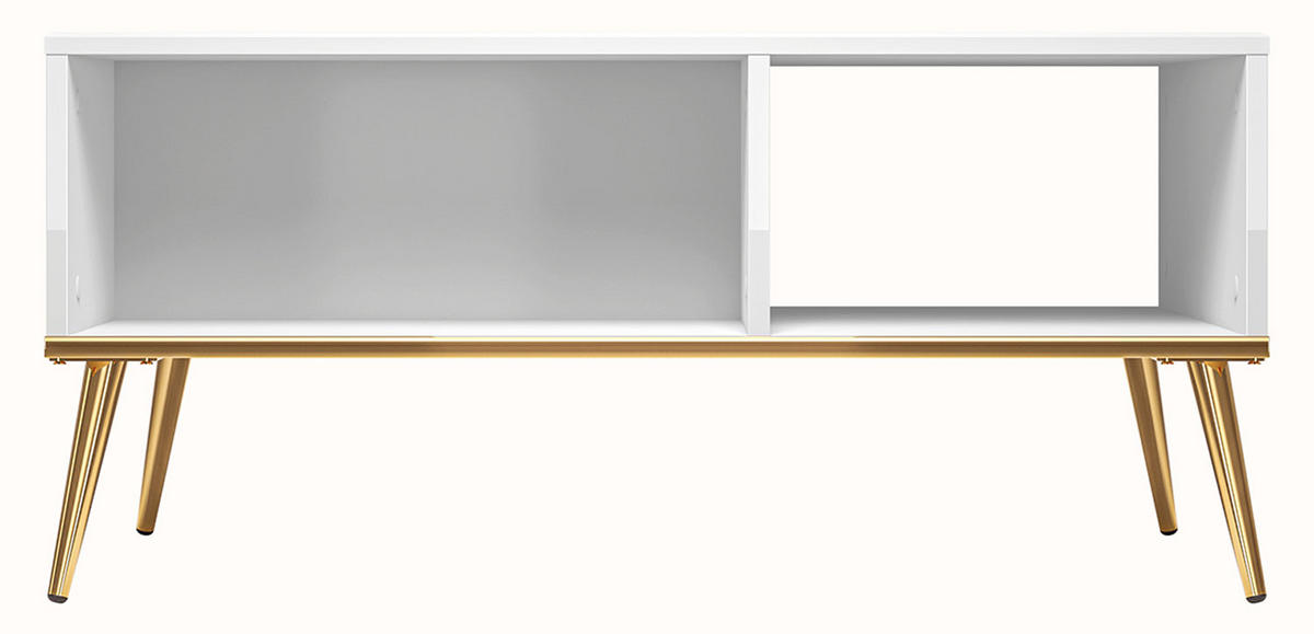WOHNZIMMER-SET Goldin 4-teilig - Weiß Hochglanz/Weiß, Holz/Holzwerkstoff (335/190/40cm) - Feldmann-Wohnen