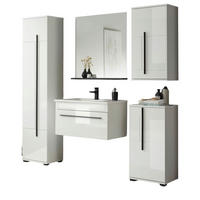 BADMÖBEL-SET weiß Hochglanz schwarz, Badkombination MIT Waschbecken, 190 x 200 cm - Weiß Hochglanz/Schwarz, Holzwerkstoff/Kunststoff (190/200/45cm) - Furn.Design