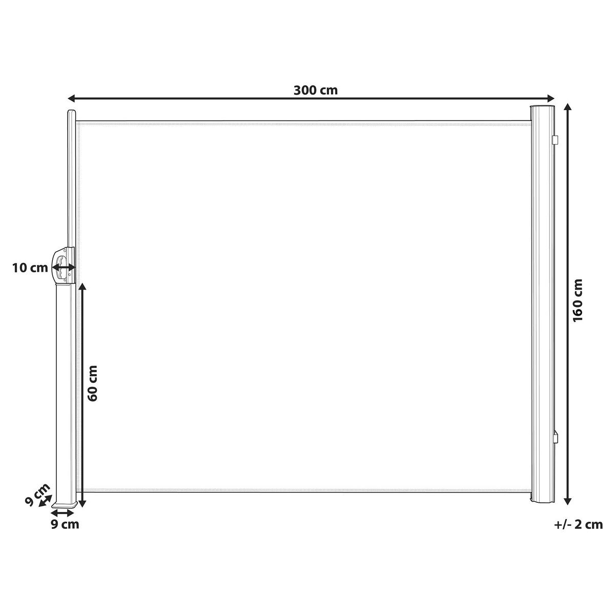 BOČNÍ MARKÝZA grafitově šedá vysunovací 160/300 cm Dorio - stříbrná/grafitová, plast (305/160/9cm) - Beliani