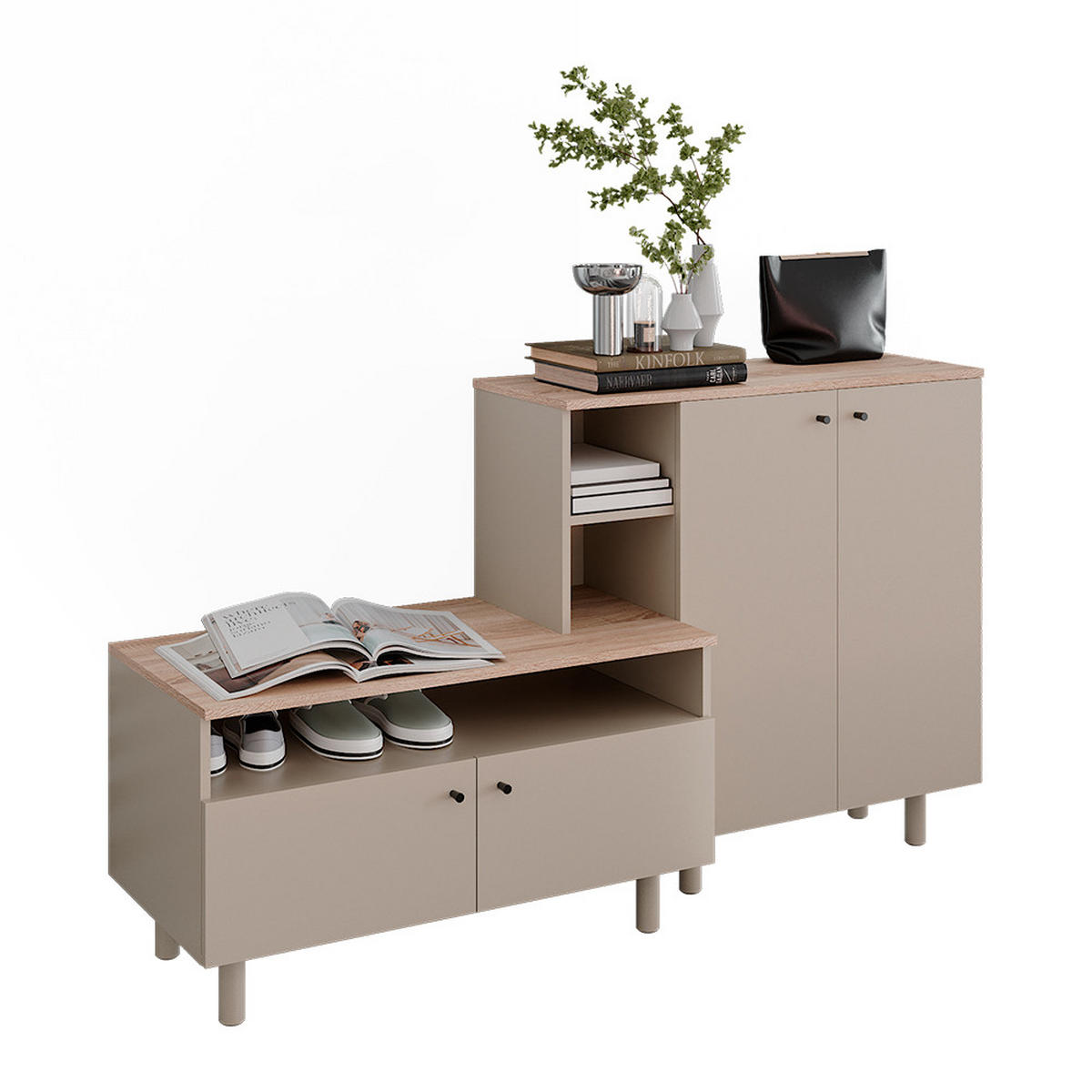 FLURSCHRANK Elano, Greige/Eiche, 140 x 80 cm - Greige/Eichefarben, Holzwerkstoff (140/80/40cm) - Vicco