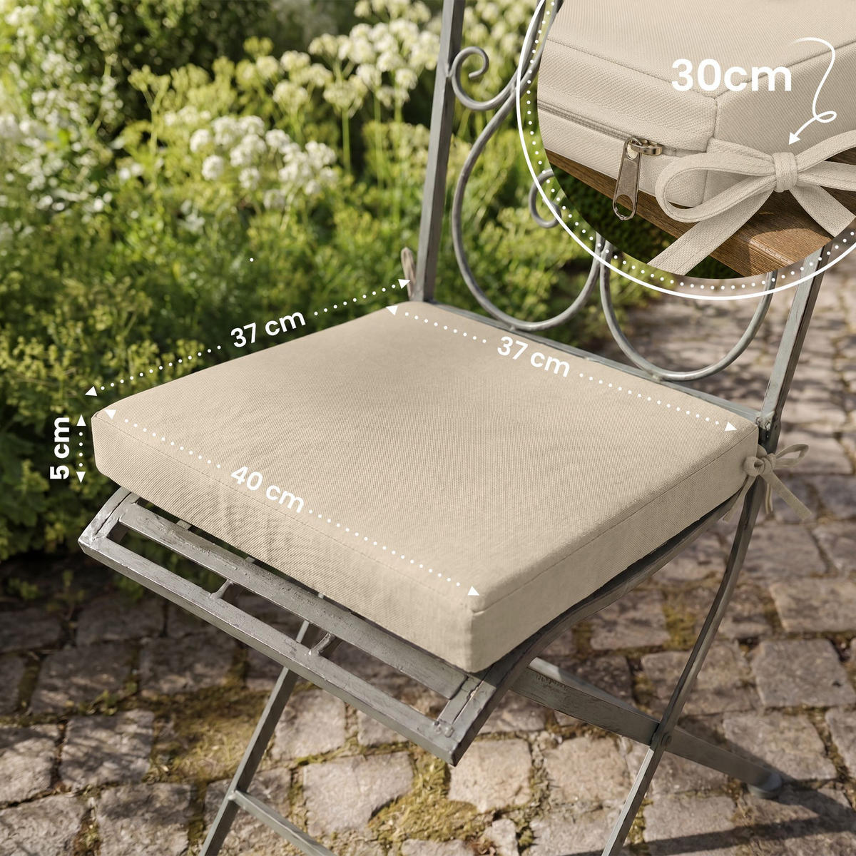 SITZKISSEN eckig 40/37/5 cm Kunststoff Creme - Creme, Kunststoff/Textil (37/40/5cm) - CLP