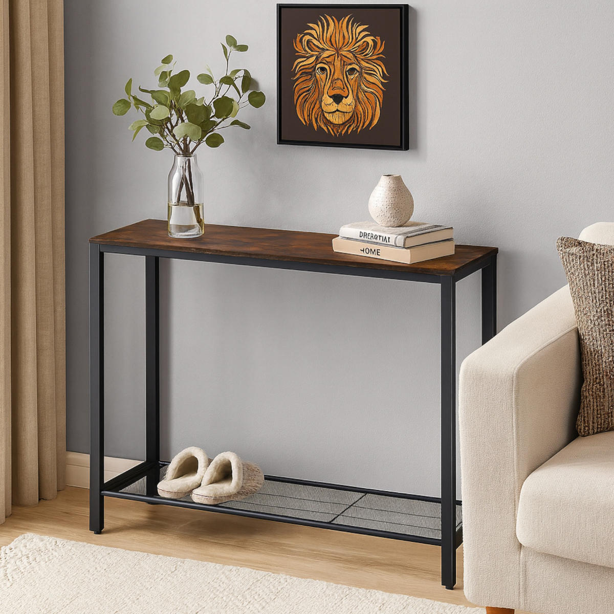 KONSOLENTISCH Holzoptik Metall Dunkelbraun Schwarz 100×35×80 cm - Dunkelbraun/Schwarz, Holzwerkstoff/Metall (35/100/80cm) - Begryf