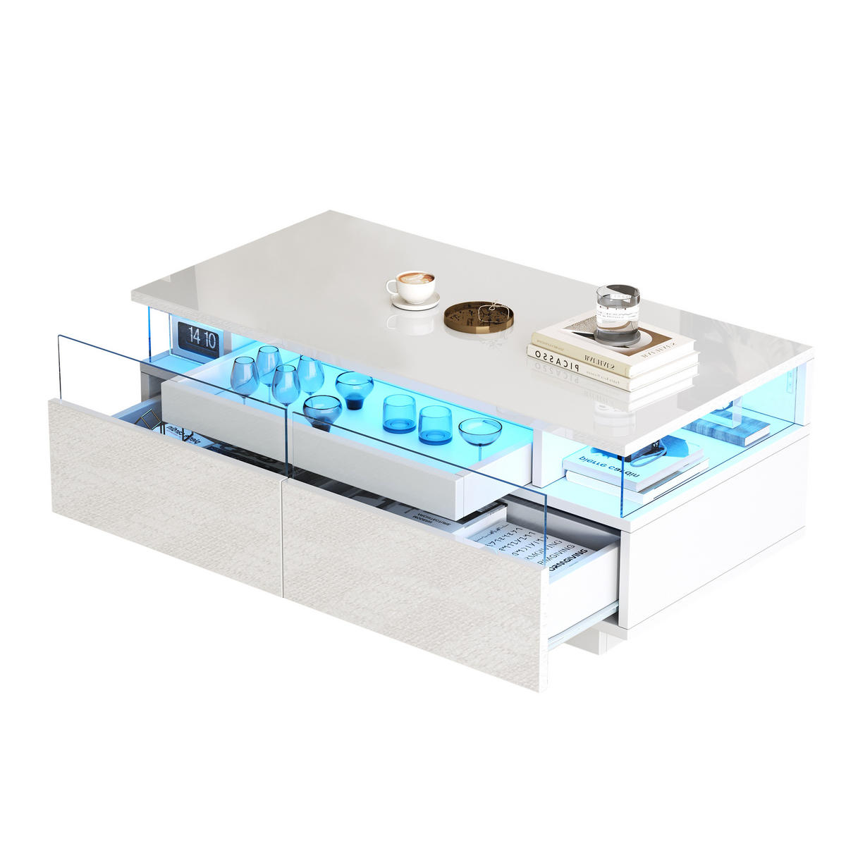 COUCHTISCH Weiß 90/45/35,5 cm LED 2 Schubladen - Weiß, Holzwerkstoff (90/45/35.5cm)