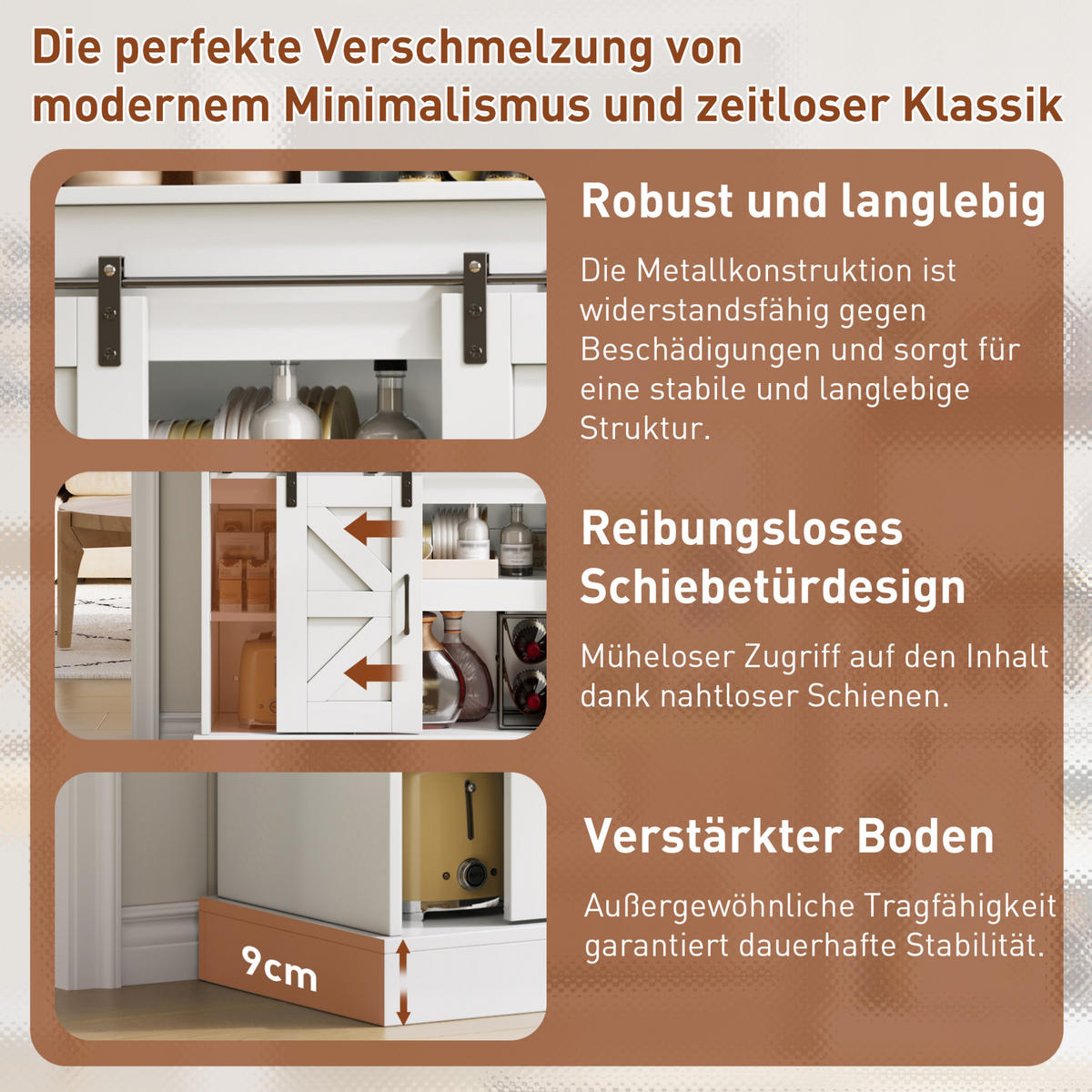 BUFFET Sideboard 120x40x130cm Weiß mit Steckdosen & Schiebetüren - Weiß, Holzwerkstoff (120/130/40cm) - Modfu