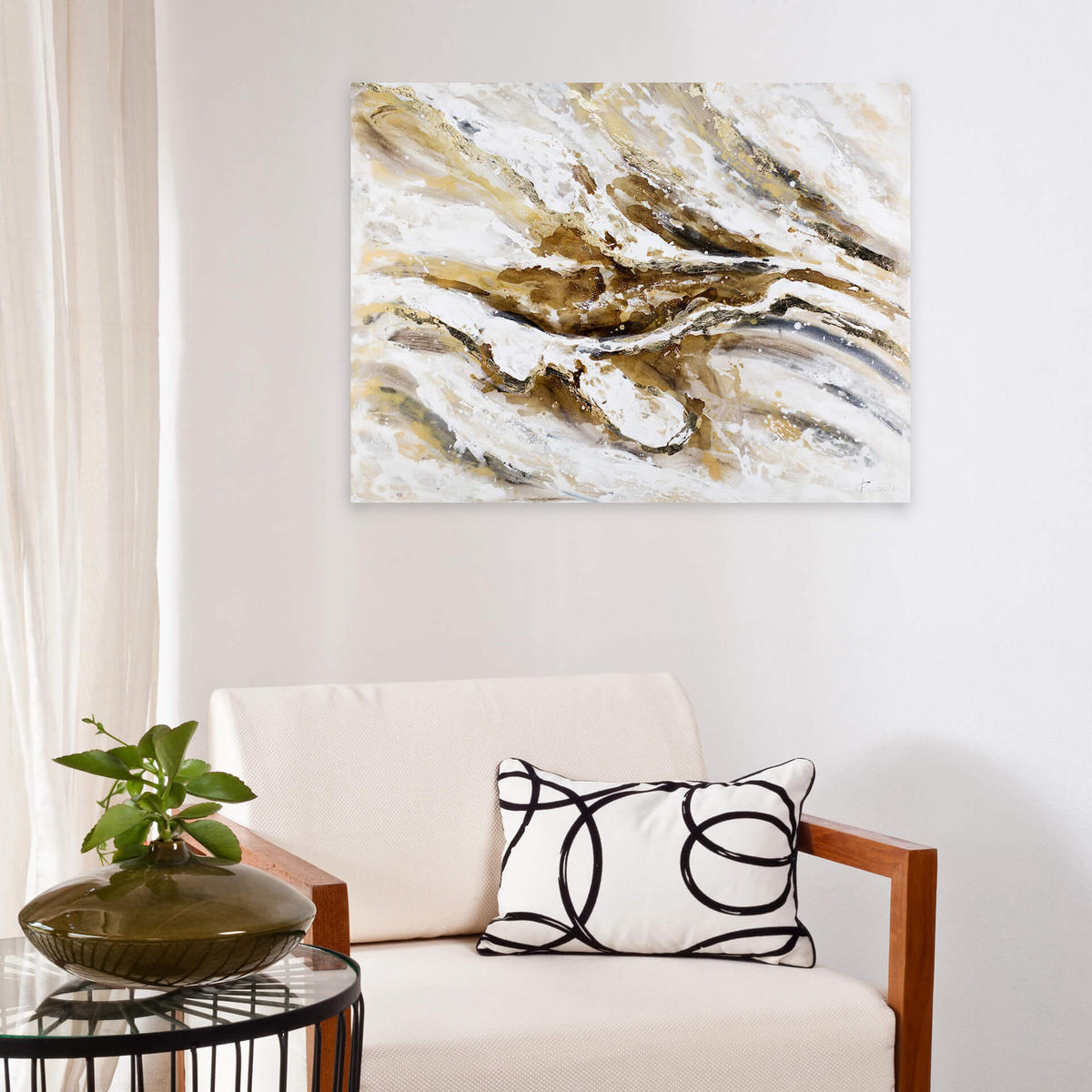 ACRYLBILD HANDGEMALT 100/75 cm - Weiß/Braun, Holz/Textil (100/75cm) - KUNSTLOFT
