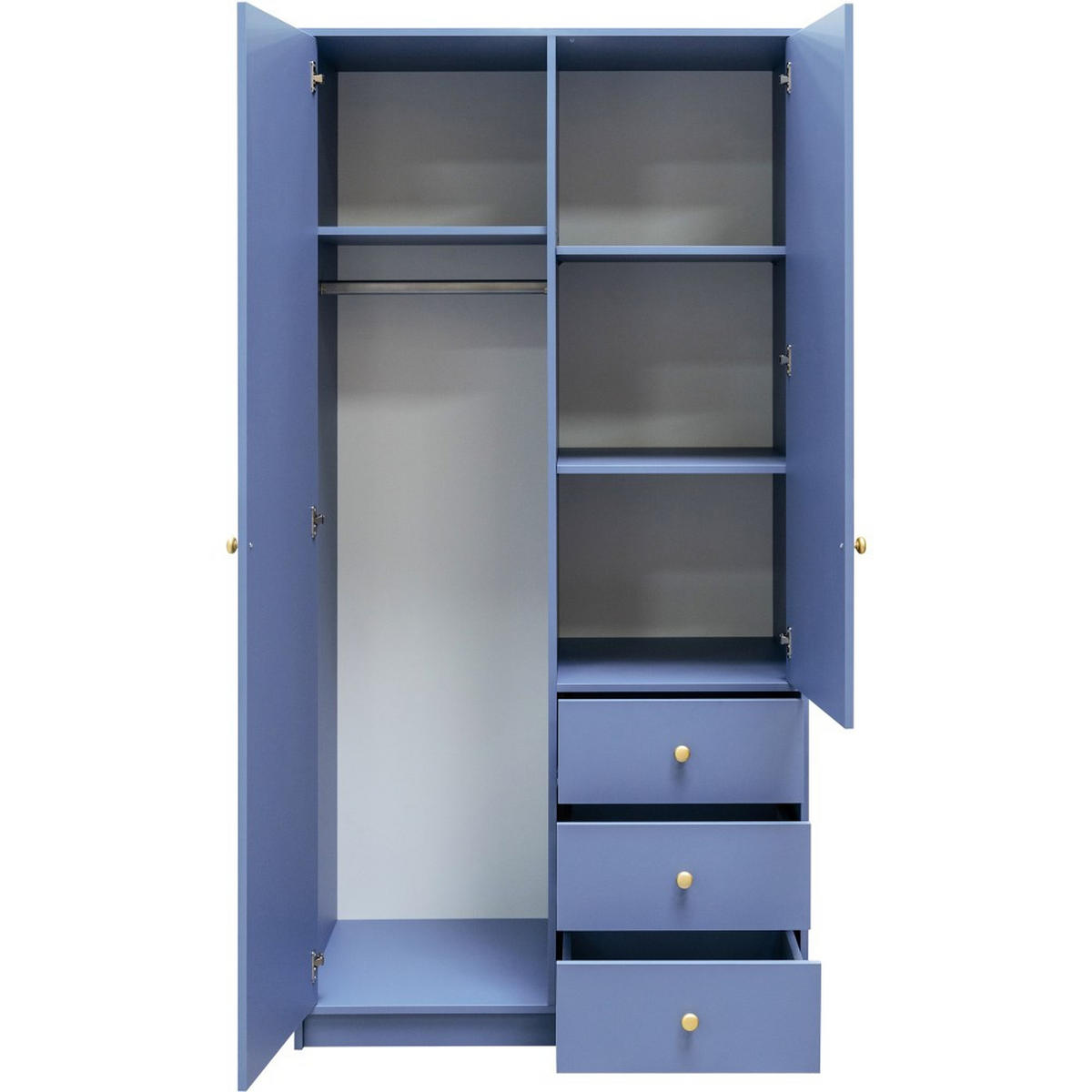 DREHTÜRENSCHRANK Solea Lux mit 2 Türen und 3 Schubladen, Blau - Blau/Goldfarben, Holzwerkstoff (100/200/57.5cm) - Beautysofa