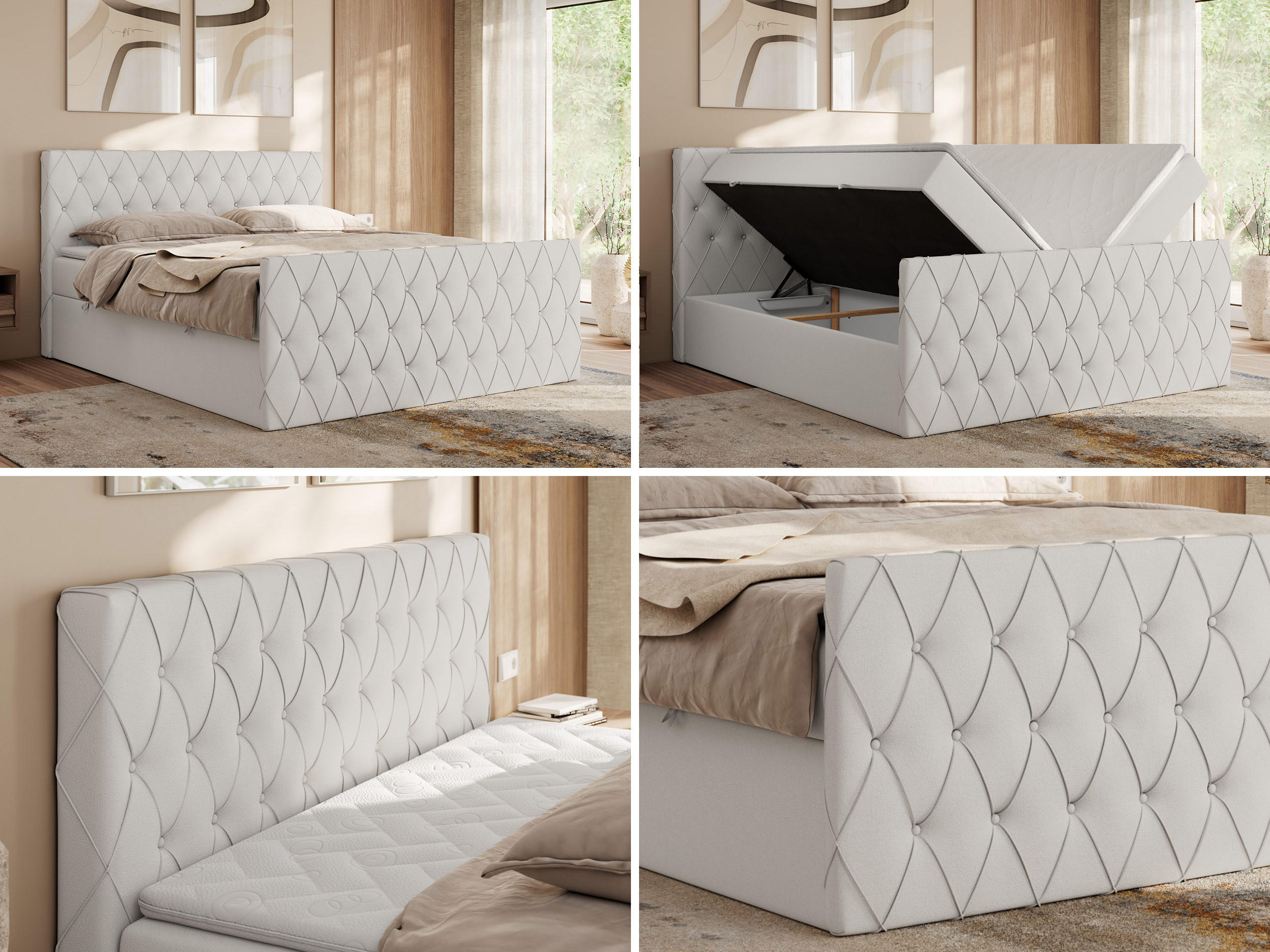 Thumbnail - MKS Boxbett, Weiß, Textil, 2-Sitzer, H4, 7-Zonen, Rechteckig, 160x200 cm, Oeko-Tex®, Schlafzimmer, Betten, Boxspringbett...