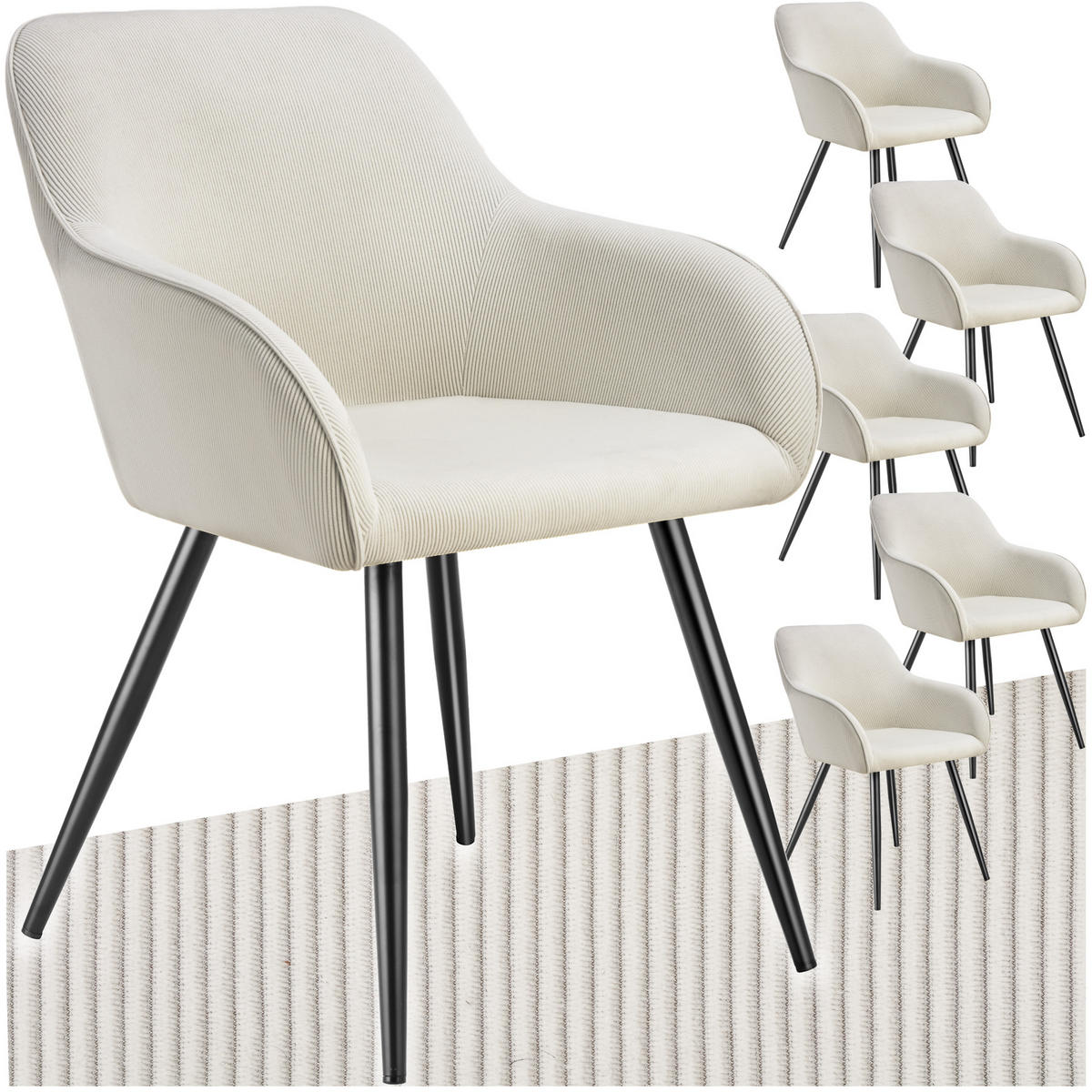 ESSZIMMERSTUHL 6er Set Marilyn 58 x 62 x 82 cm creme/schwarz - Creme/Schwarz, Kunststoff (62/82/58cm) - tectake