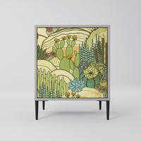 SIDEBOARD SUCCULENTS KALEIDOSCOPE, Grau, 57,5x42x72,5 cm, Schwarze Metallfüße - Multicolor/Schwarz, Holzwerkstoff/Metall (57.5/72.5/42cm) - SpaceRebels