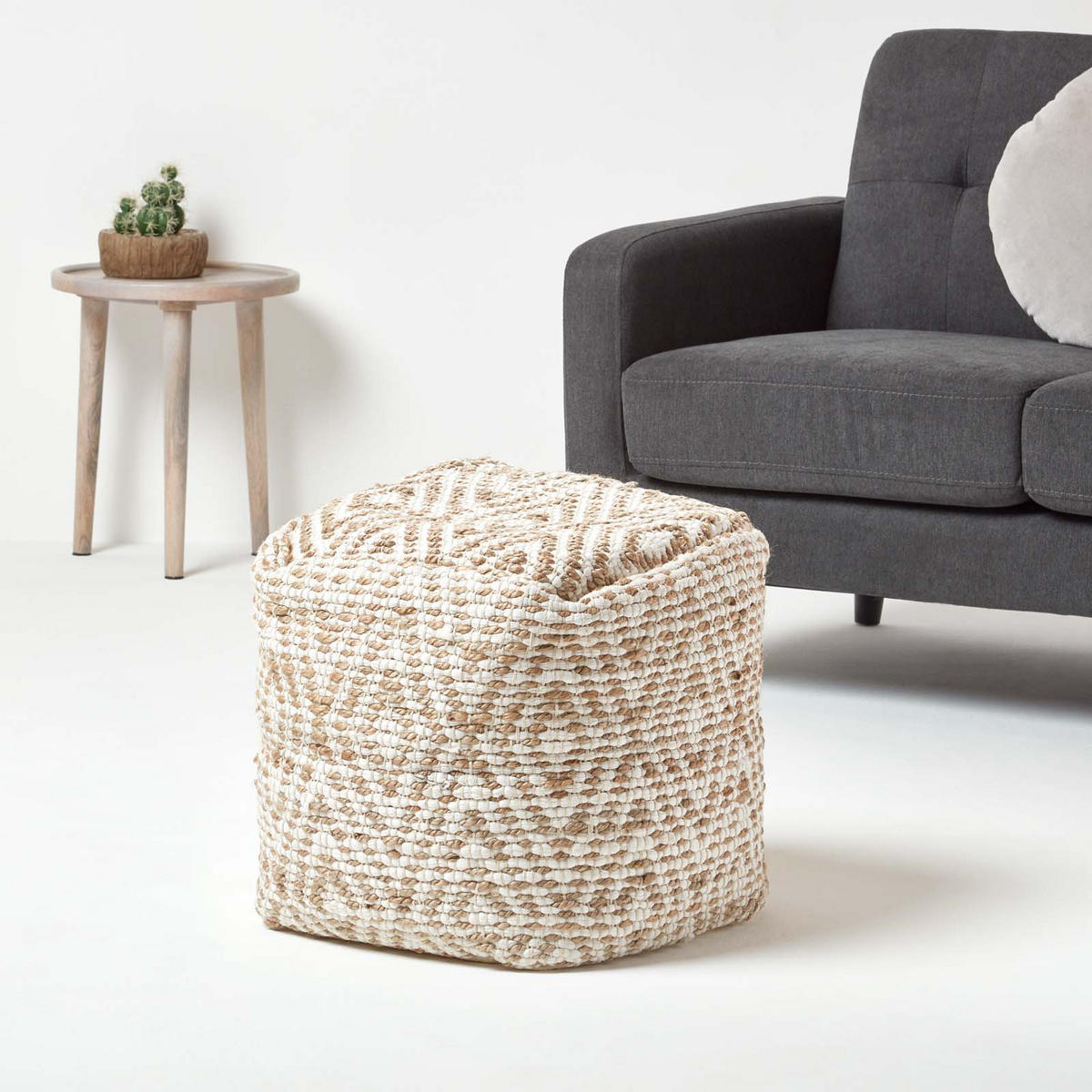 SITZWÜRFEL Sierra, beige mit Ethno-Muster, 40/40/40 cm - Beige, Textil (40/40/40cm) - Homescapes