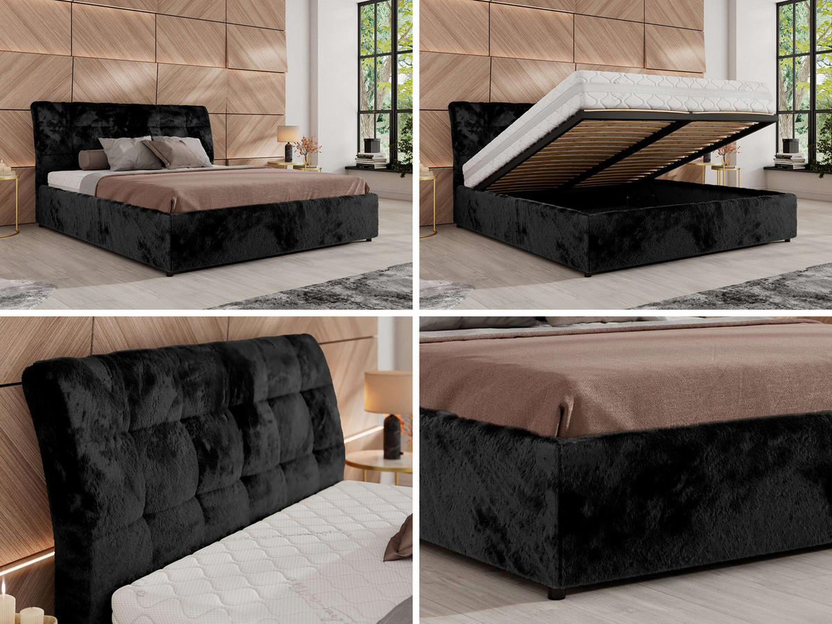 POLSTERBETT GALA CLASSIC 200/200 - Schwarz Plüsch - ohne Matratze - Schwarz, Textil (200/200cm) - MKS