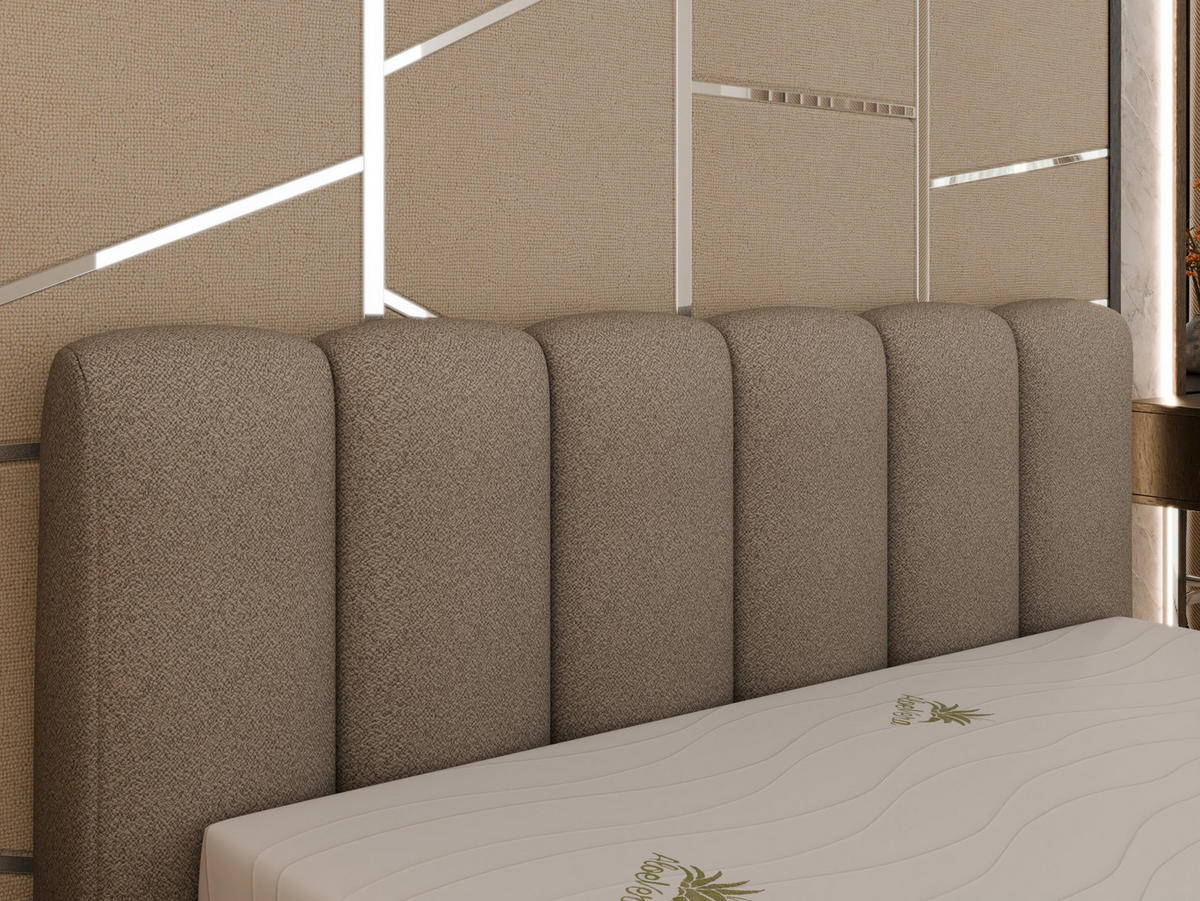 POLSTERBETT ZAIRA 180 x 200 cm mit Bettkasten und Lattenrost, 7-Zonen-Taschenfederkernmatratze CIRA (24 cm) – Dunkelbeige - Beige, Holz (180/200cm) - Panda Möbel