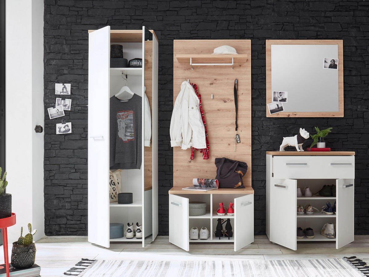 GARDEROBE 5-teilig in 256/198/38 cm - Weiß, Holz (256/198/38cm) - moebel dich auf