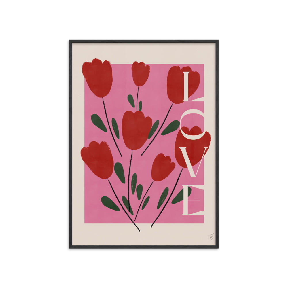 POSTER mit Rahmen Affordable Art Prints x Anne-Marie Volfova - Tulips - Rot/Schwarz, Holz/Papier (30/40cm) - Poster&Frame