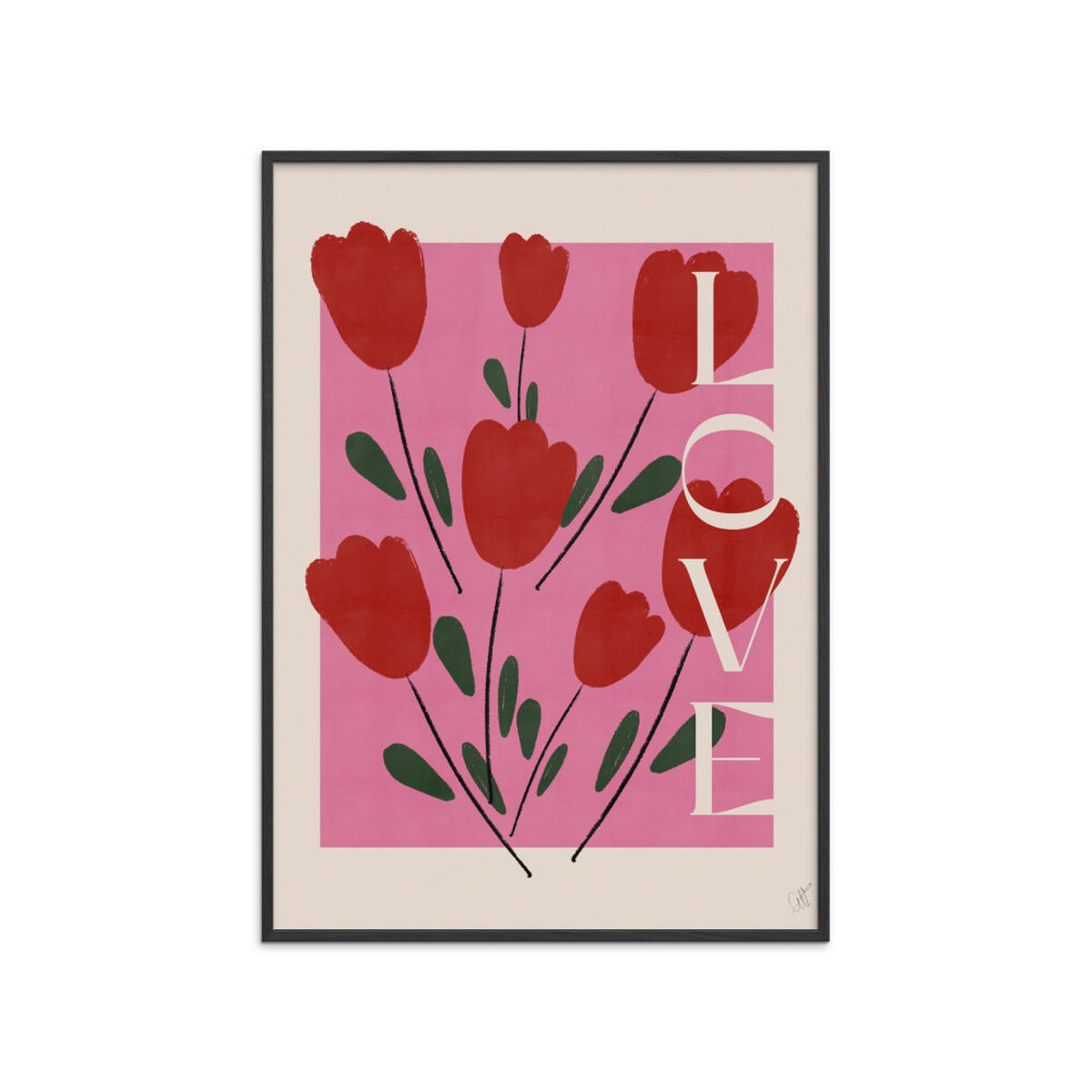 POSTER mit Rahmen Affordable Art Prints x Anne-Marie Volfova - Tulips - Rot/Schwarz, Holz/Papier (30/40cm) - Poster&Frame