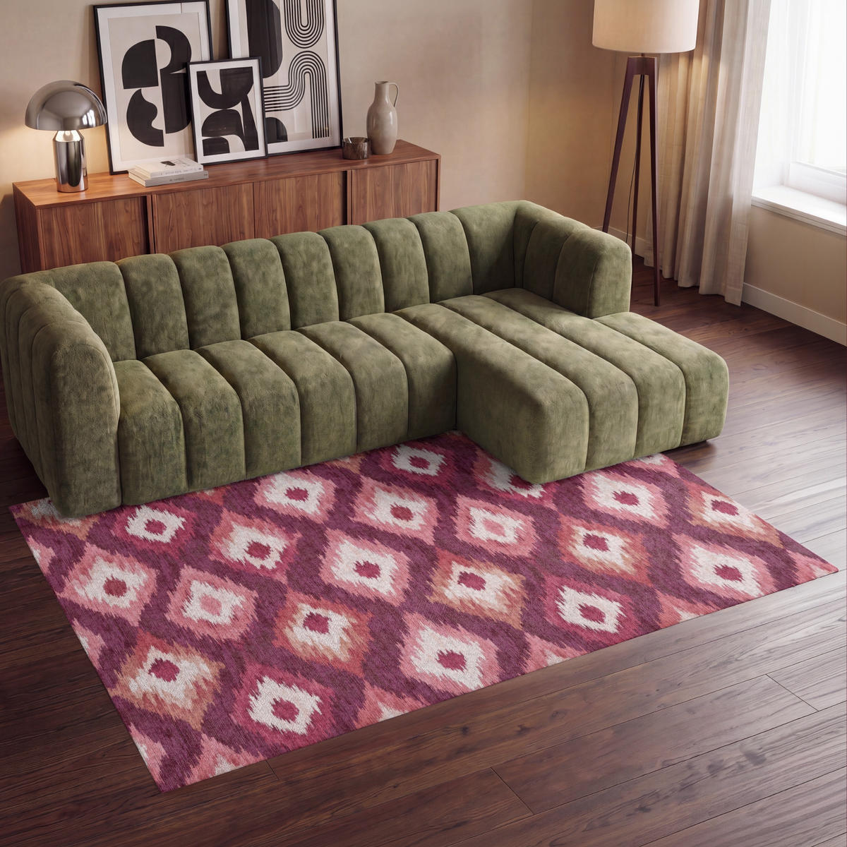 KOBERCE - Diamantové tvary - Ružová - Vzor - Textúra - 230x150 cm - bordová, textil/plast (230/0.4cm) - OnlyWow
