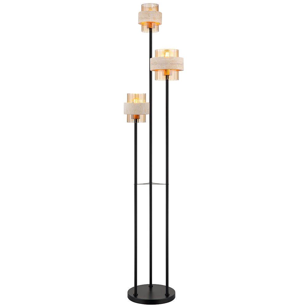 LED STEHLEUCHTE DAREN Metall Glas Schwarz, 3-flammig, E27 - Schwarz, Glas (34/34/167cm) - Globo Lighting