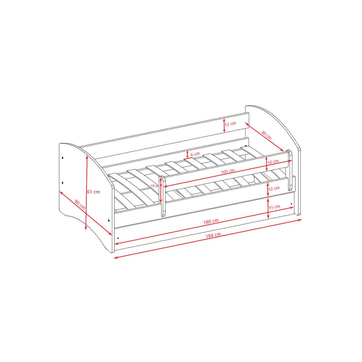 KINDERBETT Lastwagen mit Schublade 180/80 90/61/184 - Weiß, Holzwerkstoff (90/180cm) - RAUMHIRSCH FURNITURE