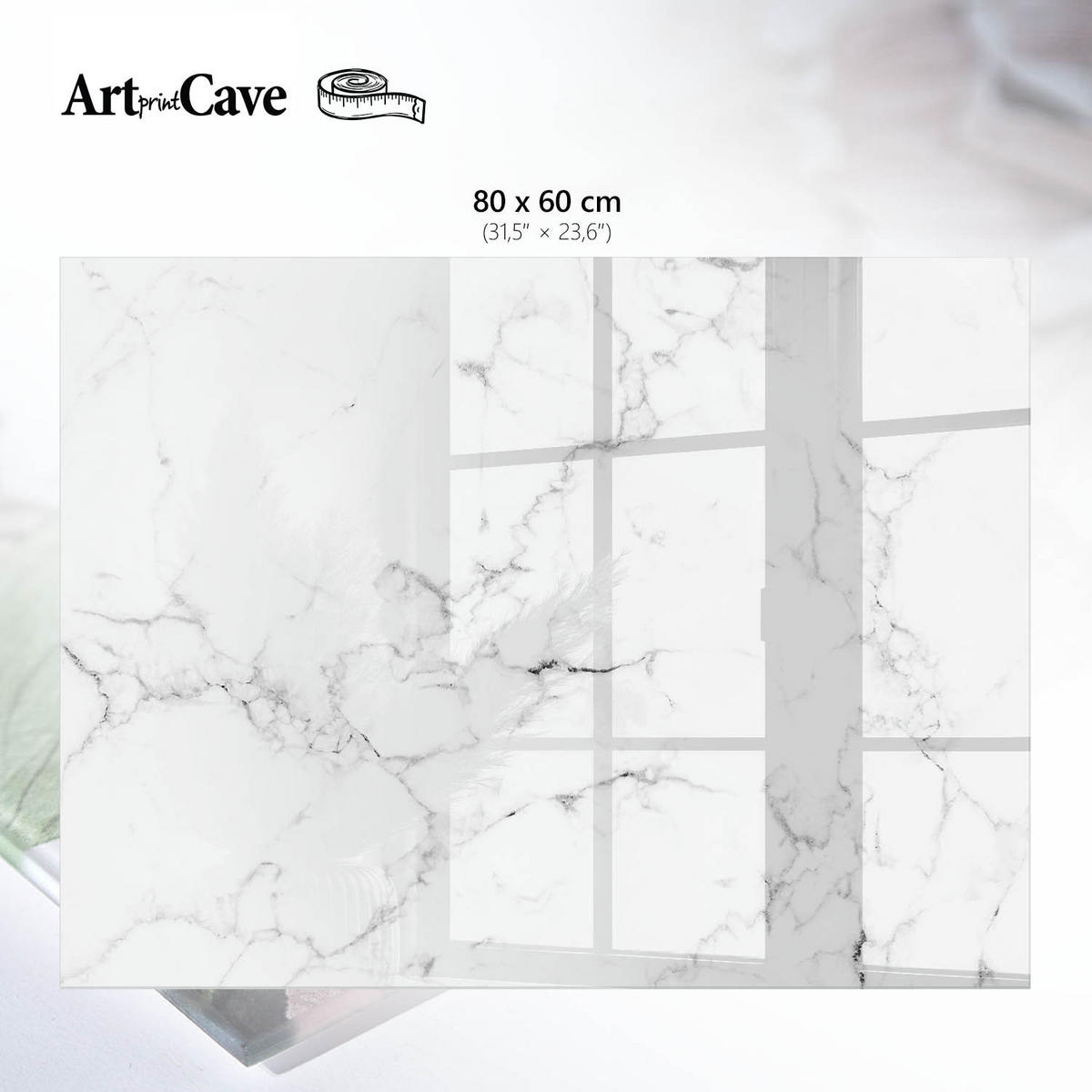 GLASPLATTE 80x60 cm – Weißer Marmor - Beige, Glas (0.4/80/60cm) - ArtPrintCave
