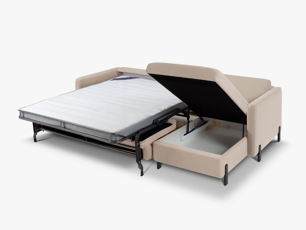 ECKSOFA ausklappbar rechts Gloria aus Samt beige 4 Sitzplätze - Beige, Textil (260/170cm) - Micadoni