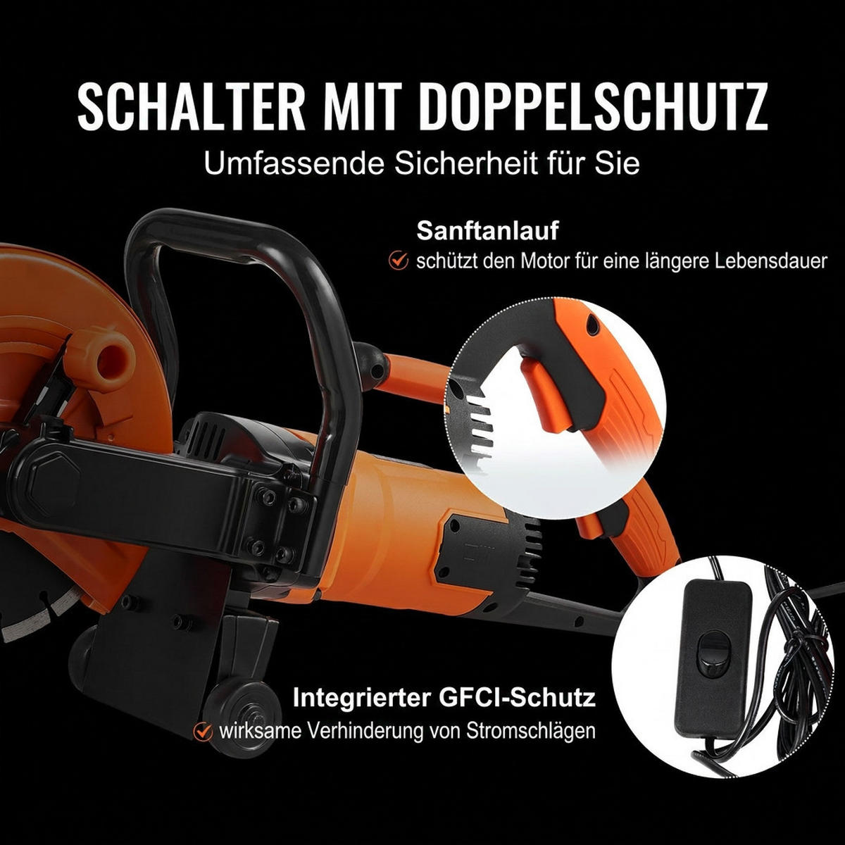 SCHLEIFMASCHINEN UND ZUBEHÖR Elektrischer Betonschneider 22,9cm Nass-Trocken Trennschleifer mit Wasserpumpe - Orange, Metall (20/30/10cm) - Raelunyi