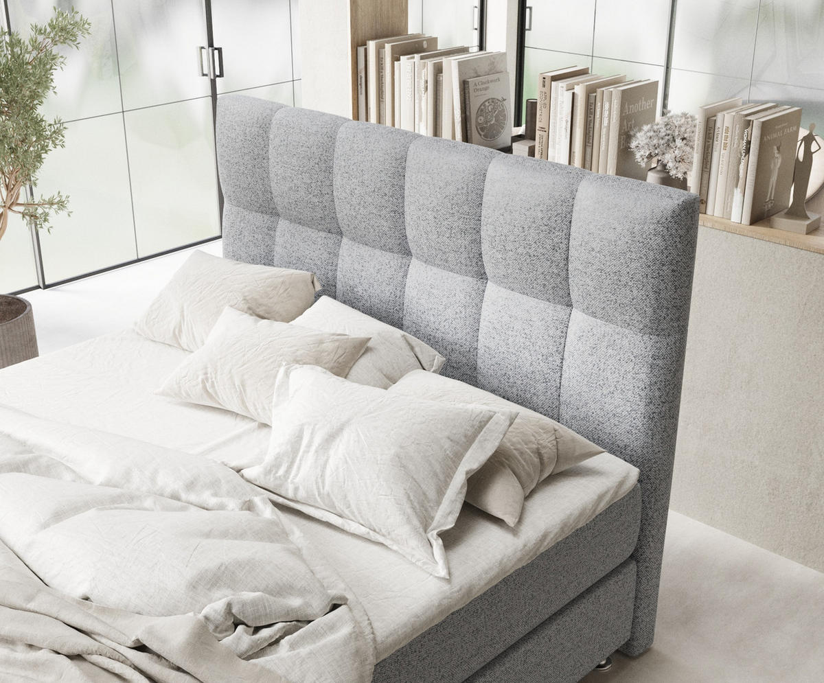 BOXSPRINGBETT Elisio Grau 180/200 cm mit Latex-Topper - Silberfarben/Grau, Holz/Holzwerkstoff (180/200cm) - Maison de Reve