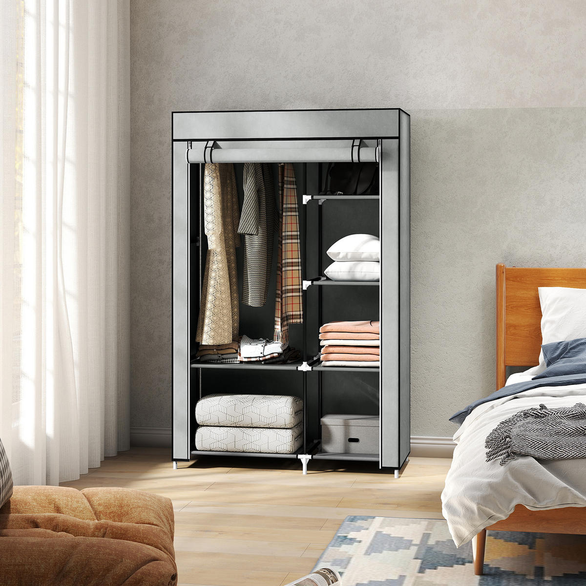 KLEIDERSCHRANK, Stoffschrank, Grau - Grau, Metall (43/162.5/103cm) - HOMCOM