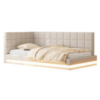 POLSTERBETT 90/200 cm Beige aus Leinen mit LED-Lichtleiste und USB-Steckdose - Beige, Textil (90/200cm) - OKMYHOME