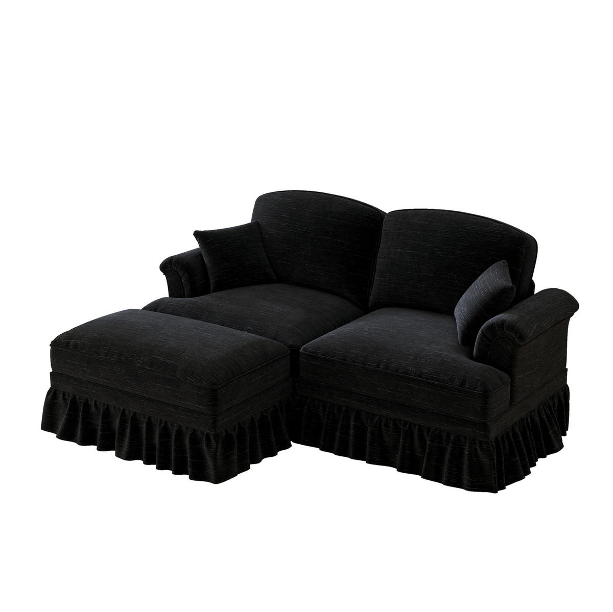 MODULARES Ecksofa Chenille mit Hocker L-Form 194/140/93 cm Schwarz - Schwarz, Textil (140/194cm) - Redom