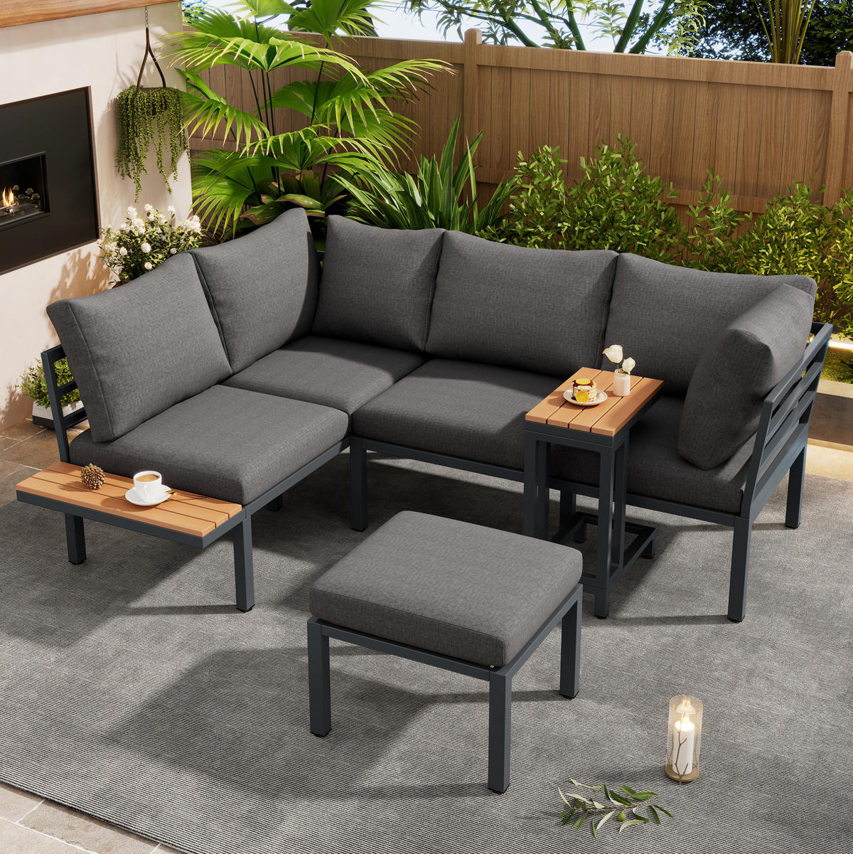 GARTENSET 190x143x65cm grau aus Stahl mit Multifunktion - Grau, Metall - Modfu