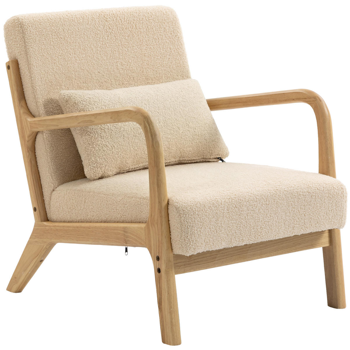 ARMLEHNSTUHL DE-13332 3 Kissen & tiefe Sitzfläche Beige - Beige, Holz (78/76/61cm) - ComfortXL