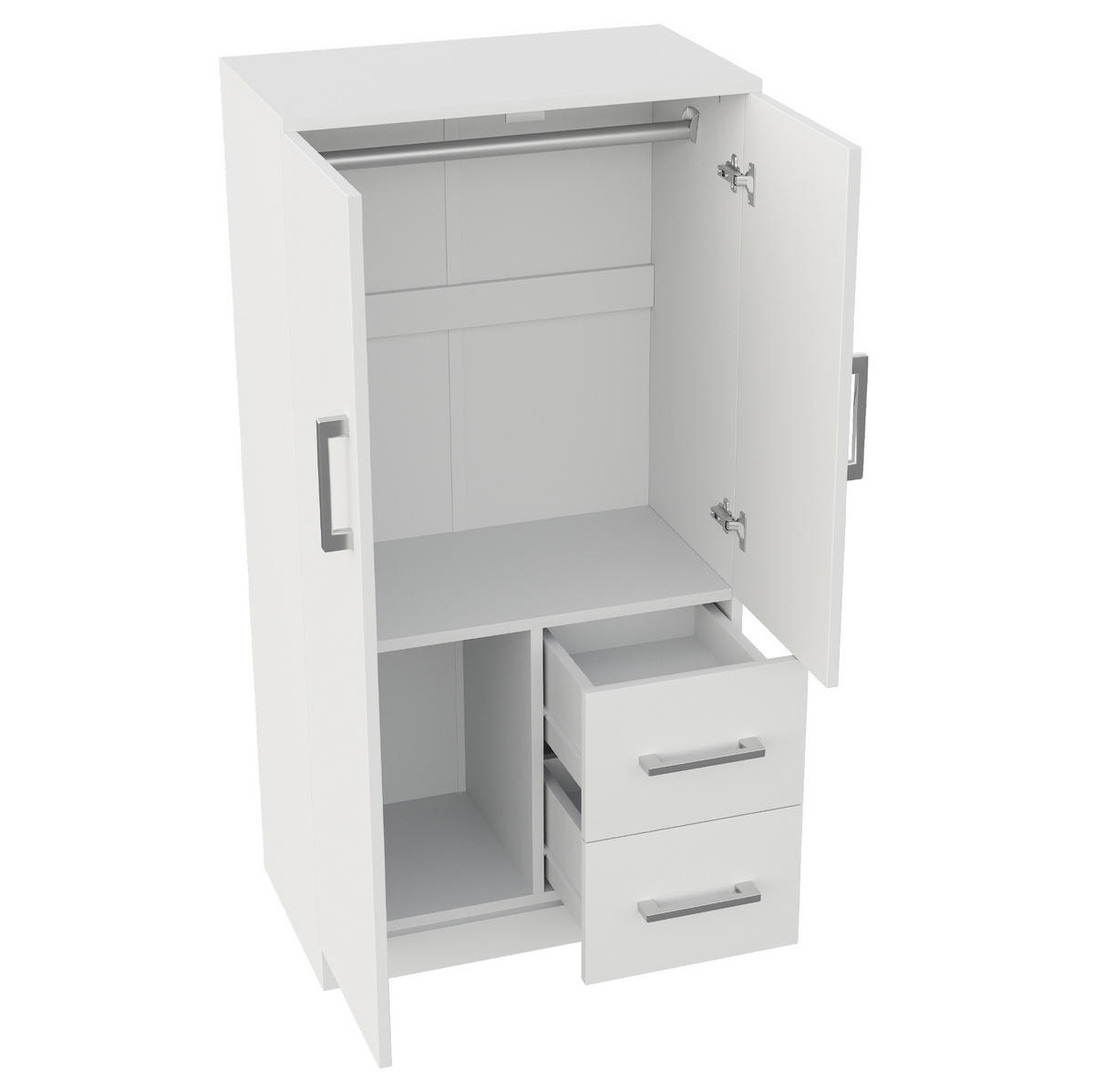 KLEIDERSCHRANK 70/40/135 cm mit 2 Drehtüren und 2 Schubladen in Weiß - Weiß, Holz (70/135/40cm) - BEAOK