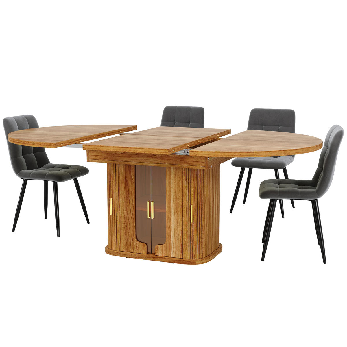AUSZIEHTISCH 118-158/118/77 cm Walnuss mit Stauraum und Glasfronten aus MDF - Braun, Holzwerkstoff (118/118/77cm) - OKWISH
