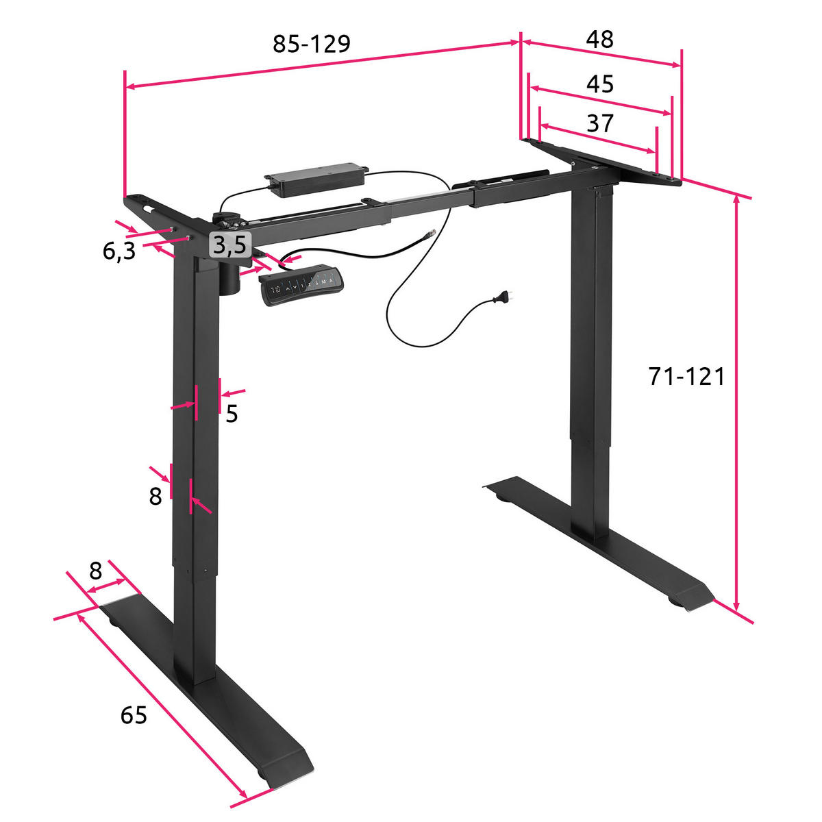 TISCHGESTELL Piotr,85 - 129 x 65 x 71 - 121 cm,schwarz - Schwarz, Metall (129/65/121cm) - tectake