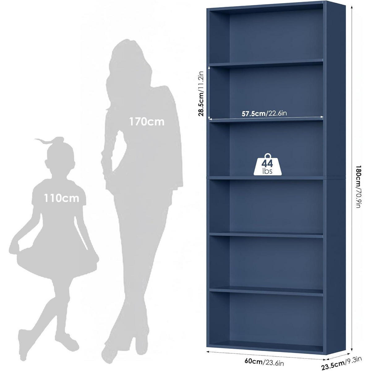 BÜCHERREGAL 6 Fächer 180 x 60 x 23,5 cm blau - Blau, Holzwerkstoff (60/180/23.5cm)
