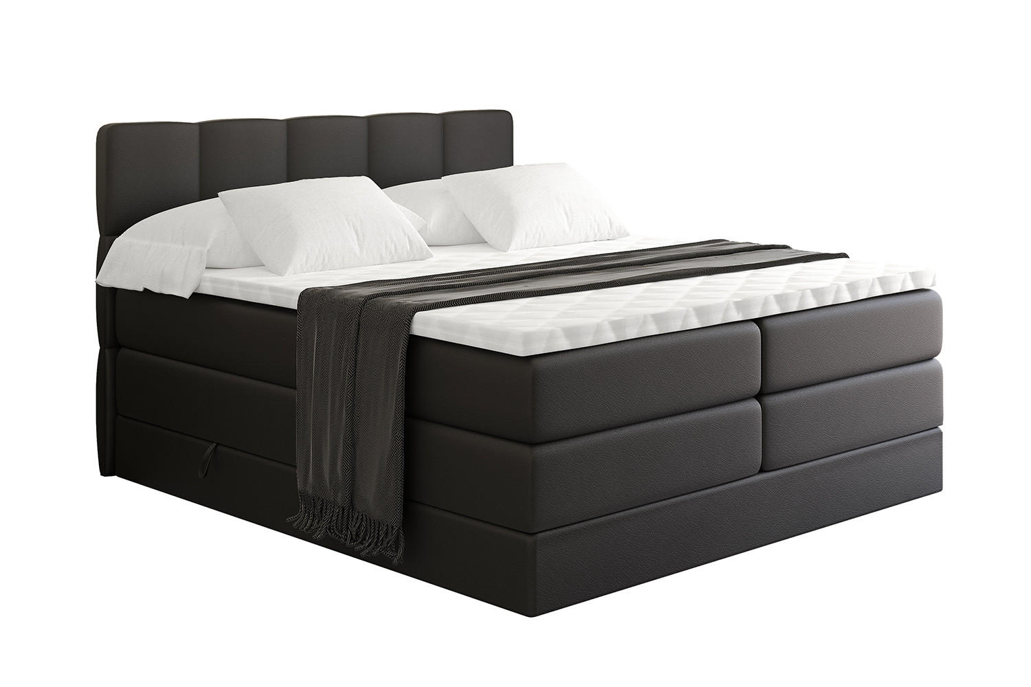 BOXSPRINGBETT mit Matratze H3|H4 und Lattenrost - LIRO KING-120x200 - Schwarz - Schwarz, Holzwerkstoff (120/200cm) - ALTDECOR