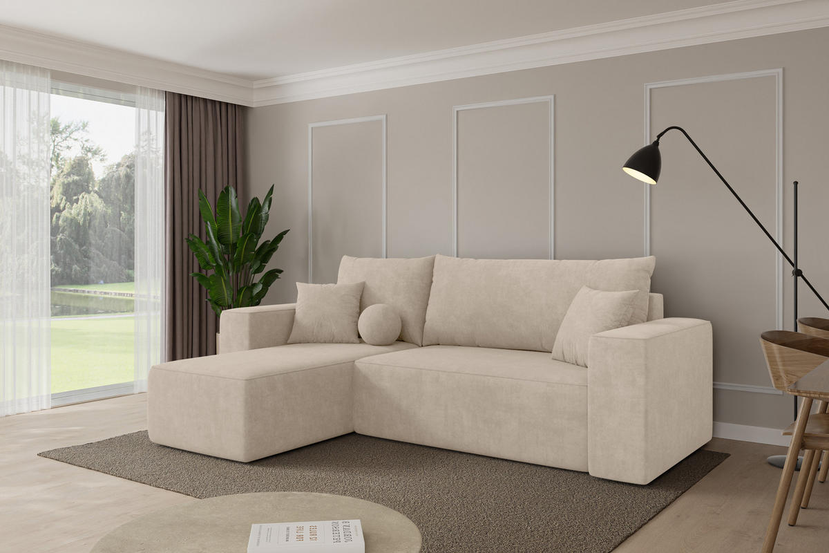ROHOVÁ SEDAČKA s funkcí spaní, otoman vlevo SENO-L 249x139x85 béžová velur - černá/Sahara, kompozitní dřevo/textil (249/139cm) - ALTDECOR
